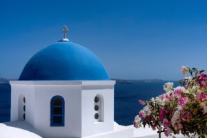 santorini, blue, dome